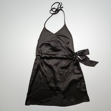 Pretty Little Thing Womens Dress Black 10 UK Sleeveless Satin Tie Belt Wrap