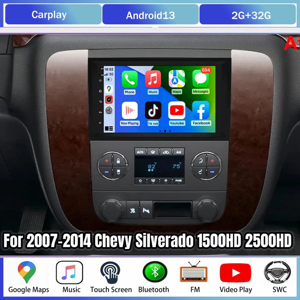 8" Android Car Radio CarPlay GPS Stereo For 2007-2014 Chevy Silverado 1500 2500 - Image 4 of 4