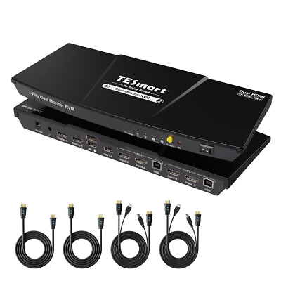 HDMI KVM Switch 2 Monitors 2 Computers 4K@60Hz USB 2 Dual Monitor Switch, 2619