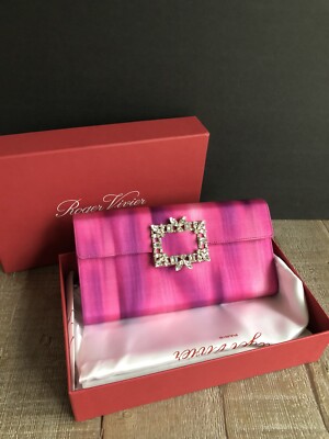 $1675  NWB ROGER VIVIER BROCHE ENVELOPE BOUGENVILLE FLAP PURPLE  SATIN CLUTCH