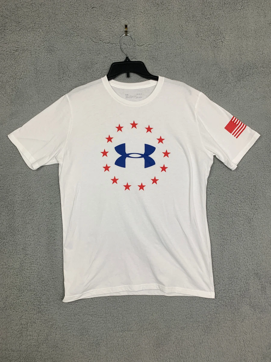 Under Armor Mens Shirt Large Short Sleeve USA Stars Loose White
