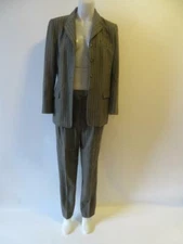 WOMENS IRIS SINGER GREY BEIGE PINSTRIPED PANT SUIT SET SZ 10*