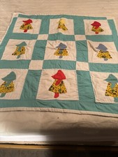 Blue White Sunbonnet Sue Patchwork Pattern Homemade Baby Size Quilt Cotton