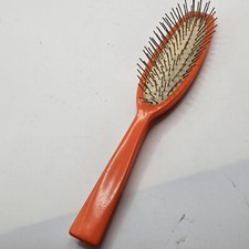 Vintage Brush Orange Plastic With Metal Bristles 7 Rows Made In Taiwan 7"