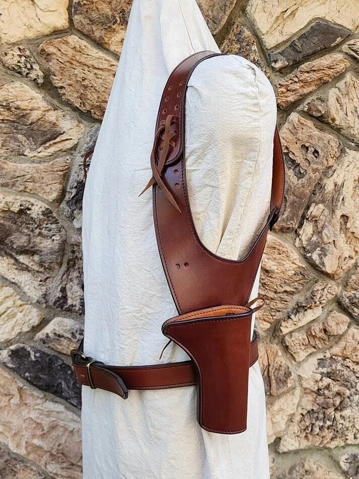 Western Leather Shoulder Holster Rig – Dual Pistol Harness Jacket Style - Image 3 of 4