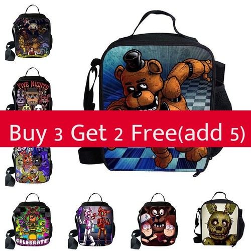 Large Capacity Five Nights At Freddy's 3d Printed Insulated Lunch Bag For