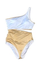 Victoria  s Secret One Shoulder Cutout One Piece Swimsuit Gold White Padded Sz M