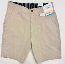 IRON CO Men's Stretch Shorts SIZE 31 Flex Waist Flat Front SAND DUNE New Tag