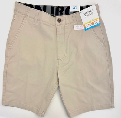 IRON CO Men's Stretch Shorts (SIZE 31) Flex Waist Flat Front SAND DUNE New Tag!