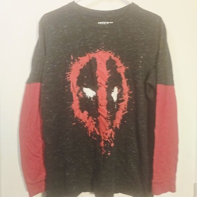 DEADpool Marvel T-Shirt Mens Size LARGE Red Black Long Sleeve Activewear 