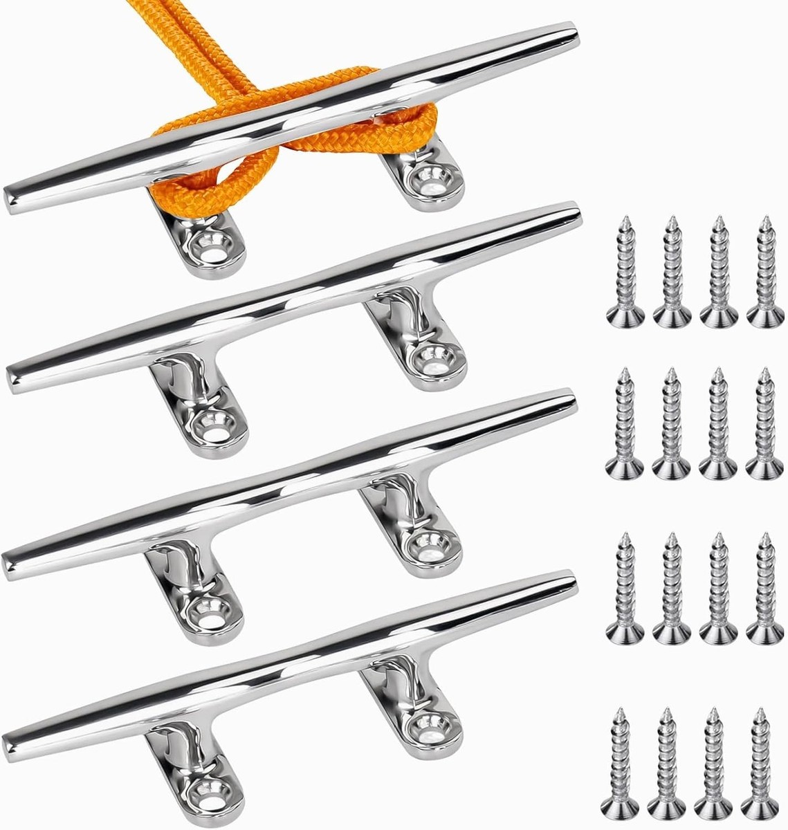 Rope Cleat 4 Pack Boat Dock Cleats – Stainless Steel 316 Grade, Polished Brass Finish With Screws For Marine & Furniture Boat Polish