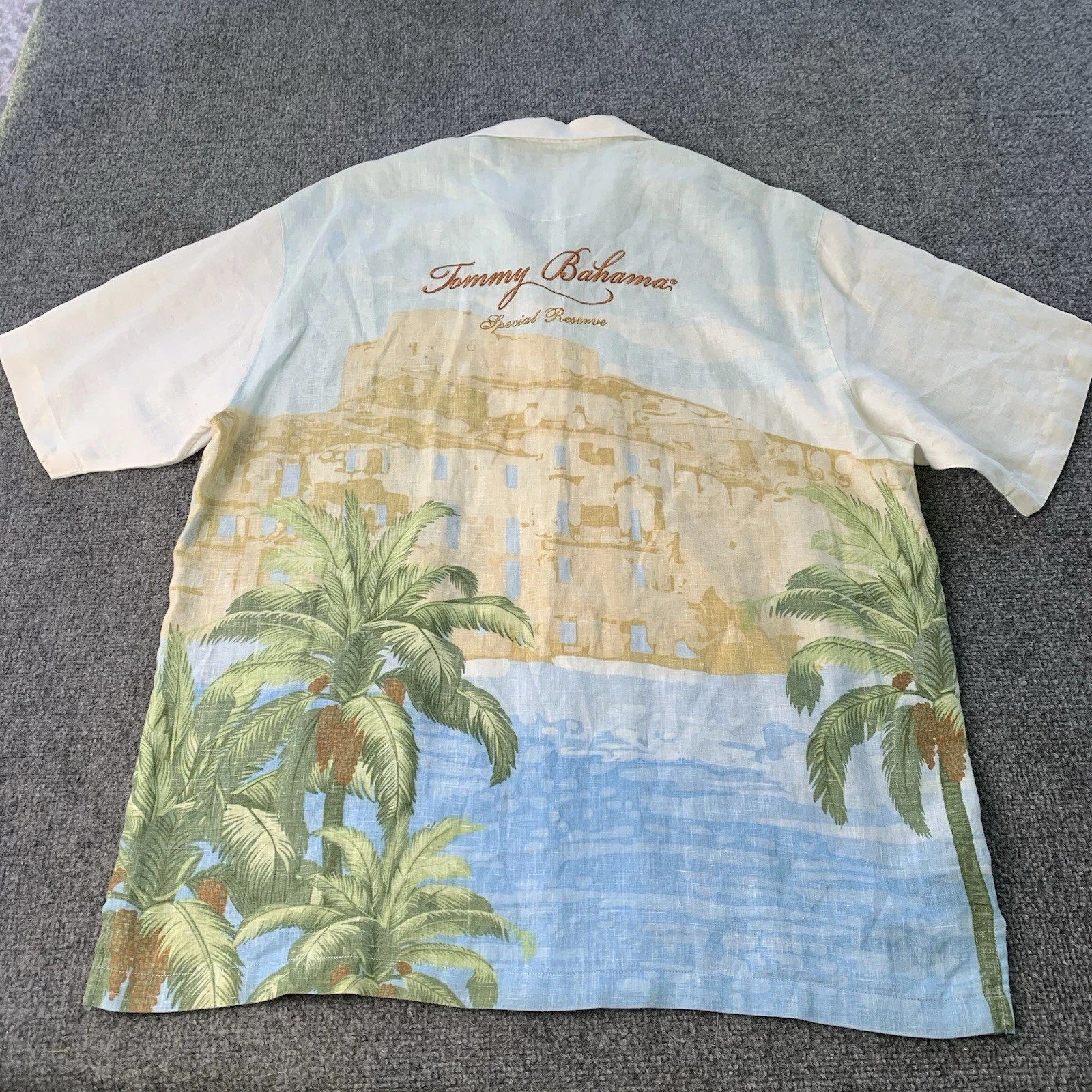 Tommy Bahama Embroidered Special Reserve Linen Hawaiian Shirt Mens Large