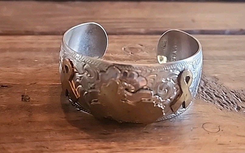 German Silver Engraved Pattern Bracelet With Moto… - image 1