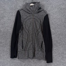 Lululemon Hoodie Women 12 Black Gray Full Zip Thumbhole Athletic Jacket