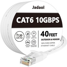 Jadaol Cat 6 Ethernet Cable 40 ft, 10Gbps Support Cat8 Cat7 40ft, White