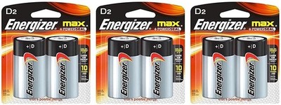 Energizer Max D Batteries, Double-pack E95BP-2 Alkaline, 1 Pack of 2