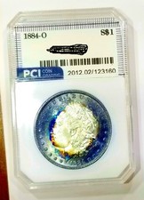1884-O Gem BU +++++ Morgan Dollar Target Tonificado Arco Iris Precioso Color