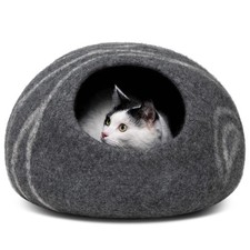 Cat Cave Bed Enclosure Premium Felt Merino Wool Large Dark Grey MEOWFIA Indoor