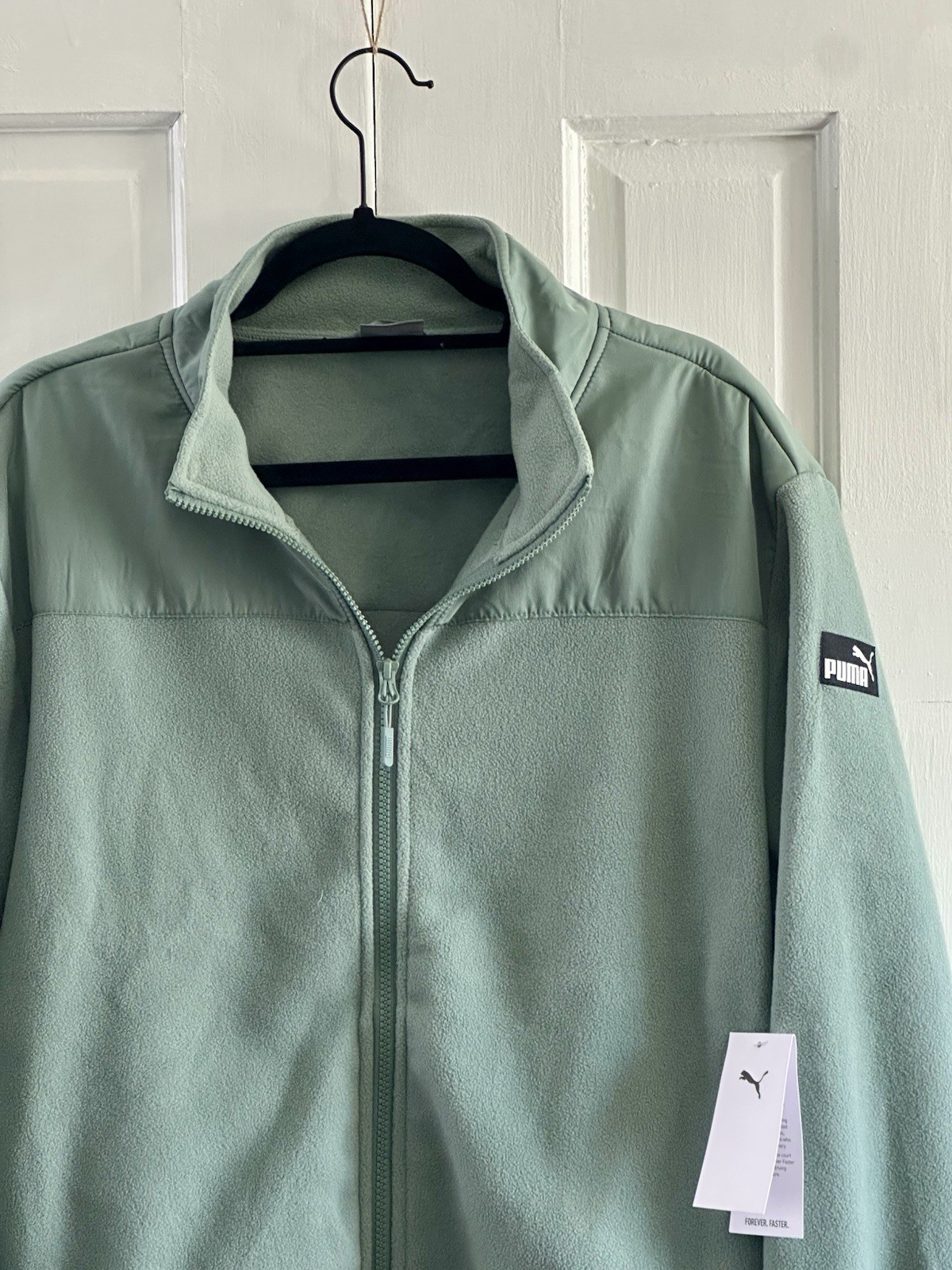 PUMA Womens Polar Fleece Jacket W/Woven Detailing In Eucalyptus Size Lg NWT  🏔️ thumbnail 3