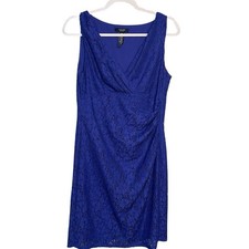 Chaps Knee Length Sheath Dress Women's 12 P Blue Crochet Lace Overlay Chic NWT