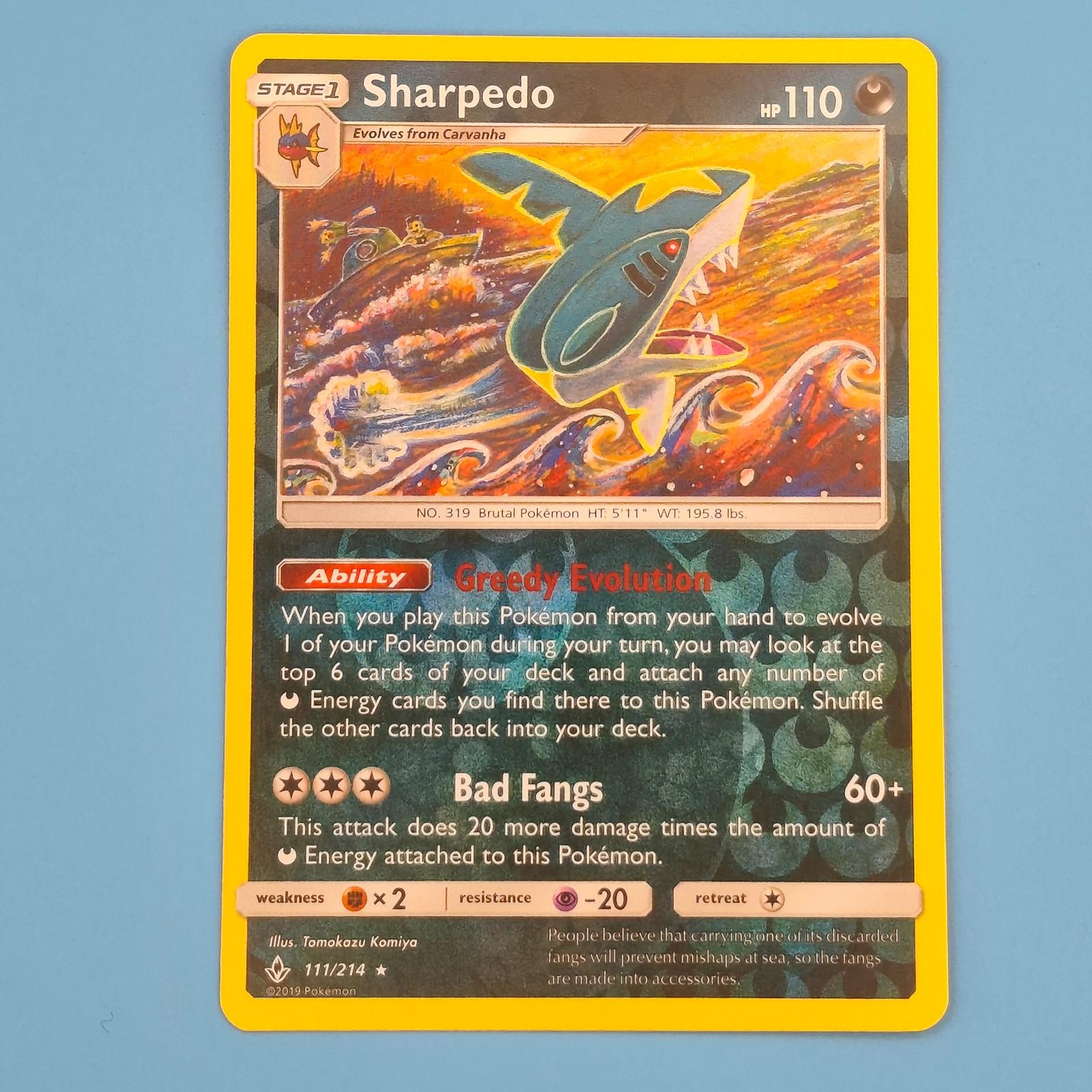 SHARPEDO 111/214 RARE UNBROKEN BONDS POKEMON REVERSE HOLO NM/M