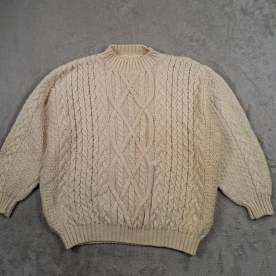 St Michael Pullover Damen UK 18 Creme Zopfmuster Grobstrick Wolle Vintage Ecru Boho