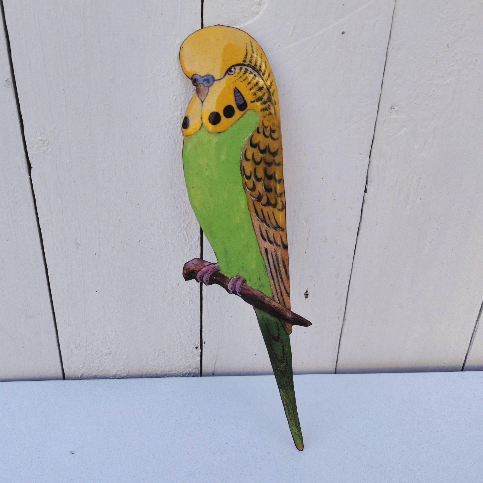 Oiseau perruche ondulée des bois, Emaux Limoges