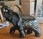 Vintage Van Briggle Art Pottery Blue Drip Glaze Trunk Up Elephant.  Colorado