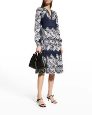 Michael Kors Blue Dress XS Palm Eyelet Botanical White Floral Embroidered $525