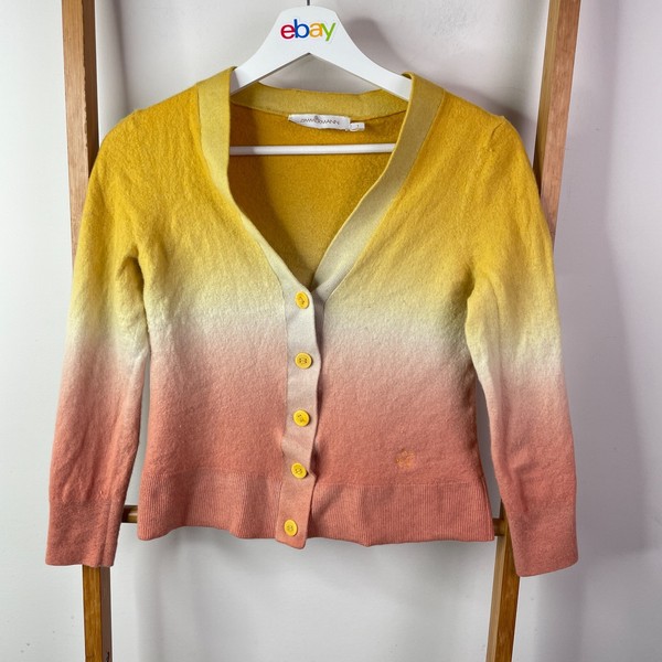 Zimmermann Jumper Womens 1 Yellow Pink Ombre Cardigan Button Front Crop V-Neck