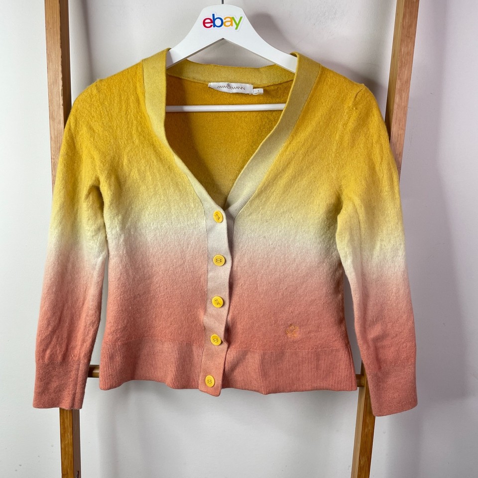 Zimmermann Jumper Womens 1 Yellow Pink Ombre Cardigan Button Front Crop V-Neck