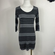 Vintage Chris Carol Dress Women Small Gray Striped Mini 90s Y2K USA Made