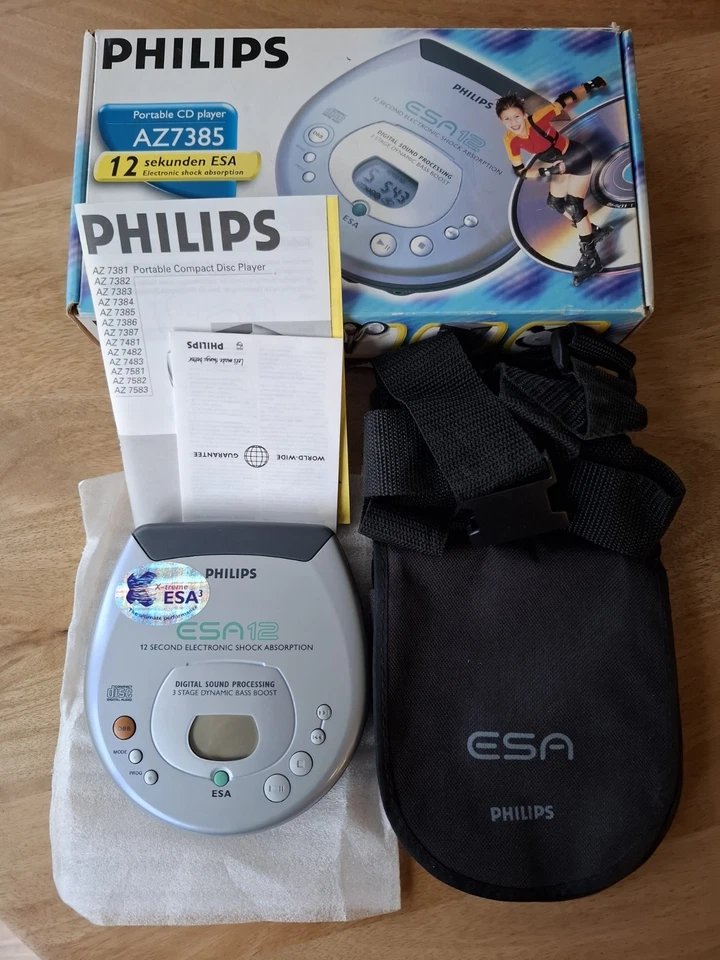 Tragbarer CD Player Philips AZ 7385 Schwarz Silber OVP Tasche