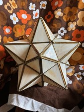Vintage Moravian Star Pendant Light Ivory Glass Brass Trim Finish, No Fittings.