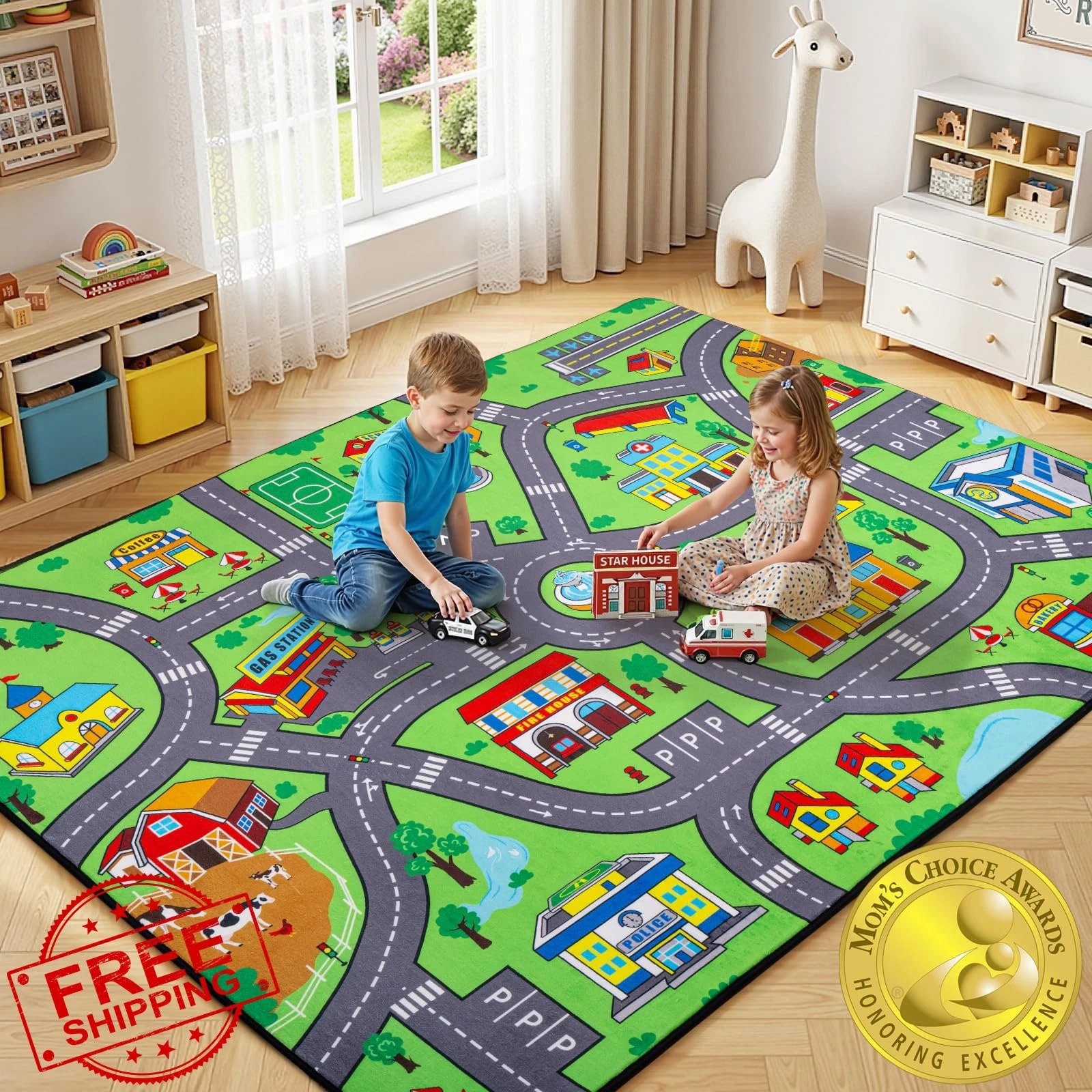 Zovalyx Kids Road Rug 5 x 7 Ft City Car Play Mat Non-Slip