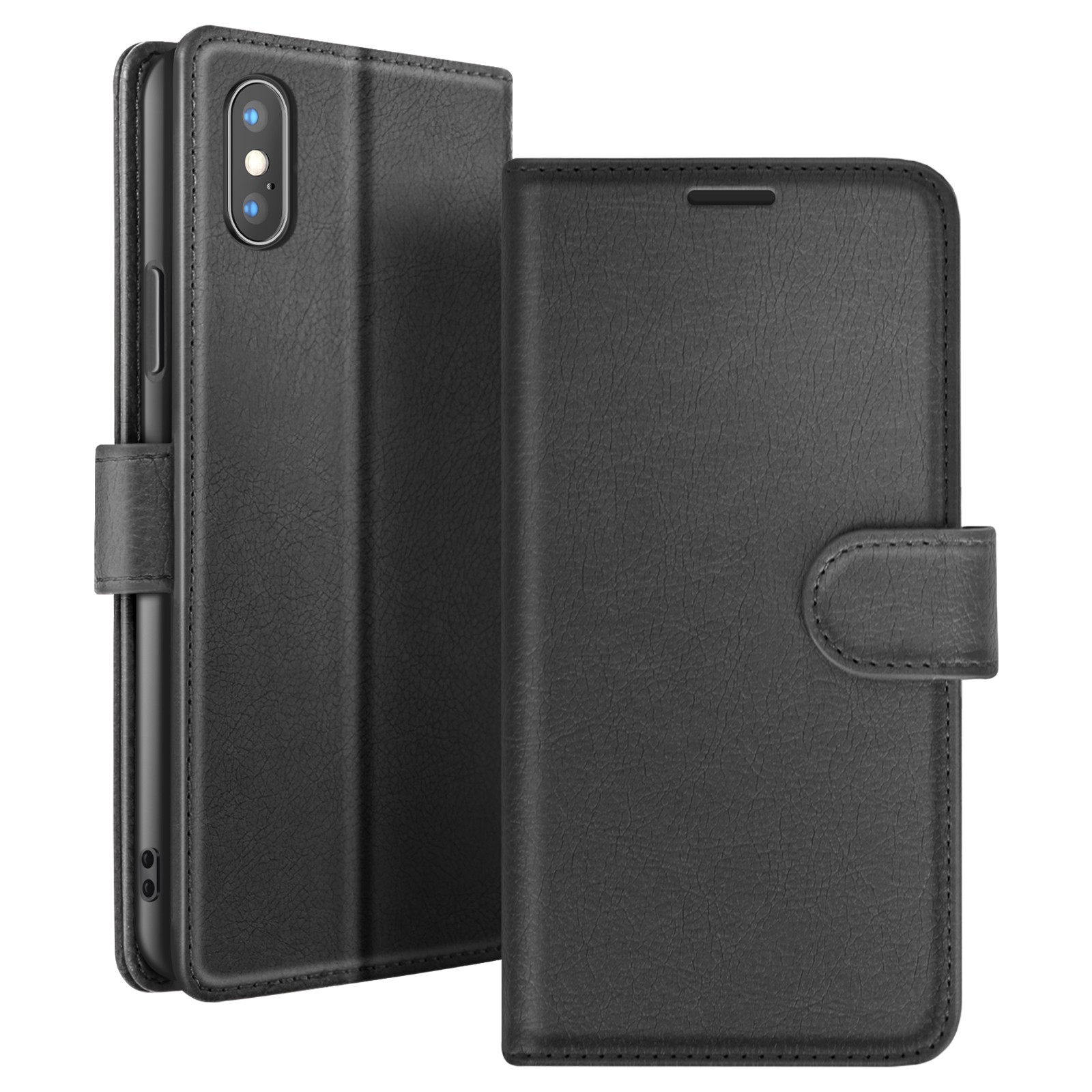 Étui portefeuille iPhone X XS Zanaé avec support magnétique noir