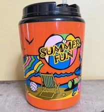 Summer Fun Neon Orange 64oz Giant Jumbo Travel Mug 80's/90's Retro Vtg Beach