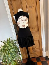 Zara UK Size M Black Ribbed Open Back Mini Dress Cut Out Flippy Skirt