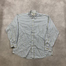 L.L.Bean Shirt Mens Large Striped Cotton Long Sleeve Button Down, Green Blue