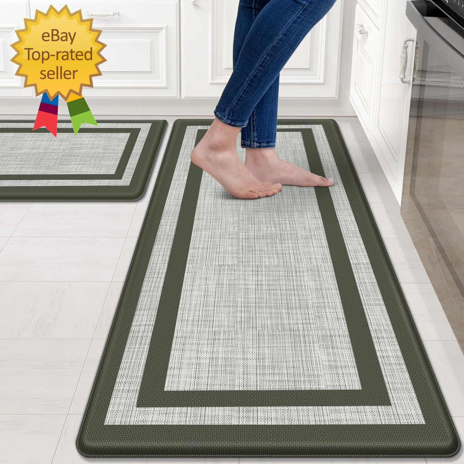 2-Pack Cushioned Anti-Fatigue Kitchen Mat Non-Slip Waterproof Rug Ergonomic Design
