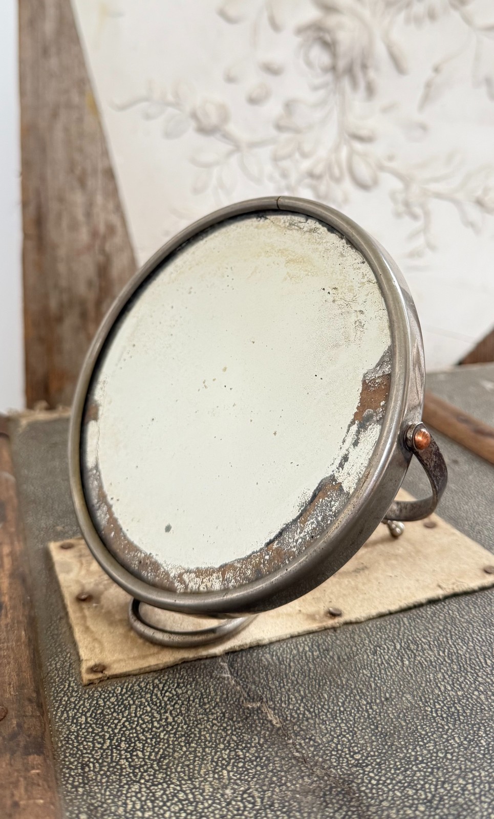 Miroir pliant double face en verre argenté avec support ajustable