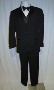 Hugo Boss Baker Jazz Solid Black VTG Three Piece Three Button Tuxedo 42L