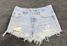 Levi's 501 Denim Shorts Womens 28 Light Wash Cut Off 100 Cotton Blue- ButtonFly