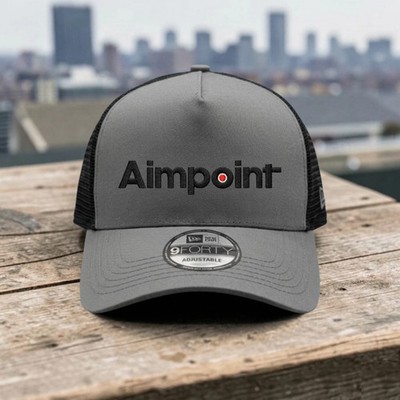 Aimpoint Logo Embroidered Trucker Hat Gray Black Mesh Back Adjustable Cap