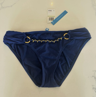 Bleu Rod Beattie Women's Solid Blue Bikini Swim Bottom w/ Chain Accent, 8