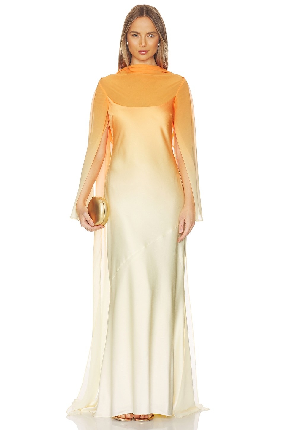 Significant Other Devyln Long Sleeve Gown Solarflare Ombre Yellow Orange US 4