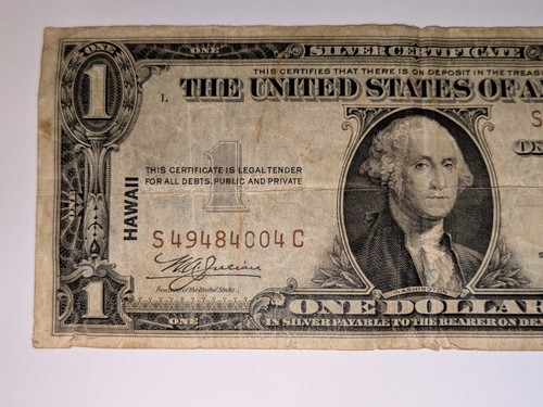 1935 A $1 Hawaii Silver Certificate Note, Washington One Dollar Bill T96 - Picture 2 of 4