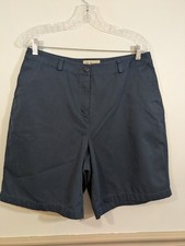 LL Bean Womens Shorts Size 14 Chino High Rise Pockets Navy Blue