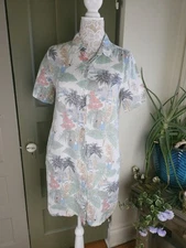 C&C California 100% Linen Tropical Toucan Shirt Dress Button-Down Tunic Small