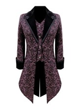 DRTES Women's Steampunk Jacket Victorian Gothic Medieval Vintage Tailcoat Wine,